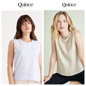 Quince Sleeveless Linen Blend Shell Top in Light Blue and Beige